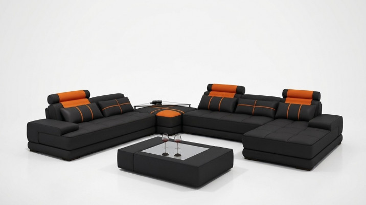 Designer upholstered leather sofa couch U-shape modern sofa living landscape