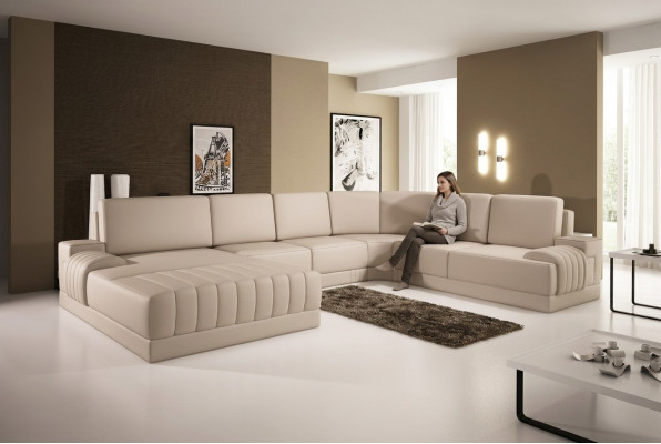 Designer upholstered leather sofa couch U-shaped modern living landscape U-shaped