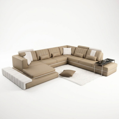 XXL Design Upholstery Set Leather Sofa Couch U-Shape Modern Sofa