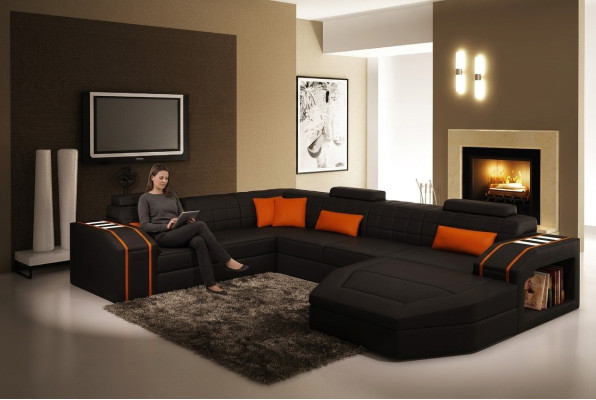 Living room landscape corner sofa leather couch upholstery set