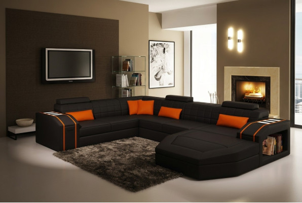 Living room landscape corner sofa leather couch upholstery set