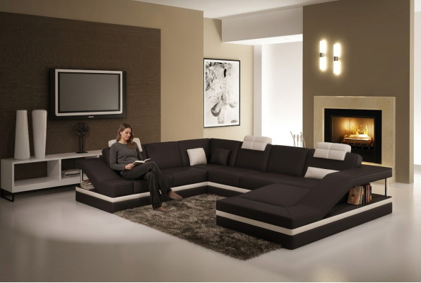 Modern living room corner sofa landscape big XXL leather sofa