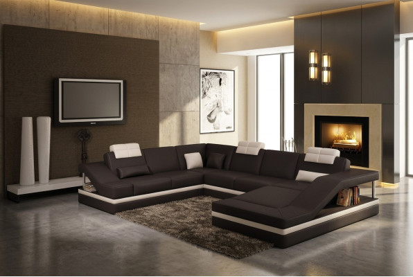 Modern living room corner sofa landscape big XXL leather sofa