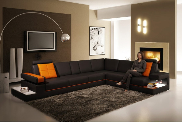 Modern living room corner sofa couch leather sofa with lighting sofa