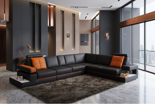 Modern living room corner sofa couch leather sofa with lighting sofa