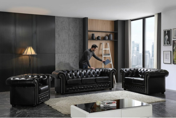 Chesterfield sofa couch upholstery seat complete set suite leather sofas new.
