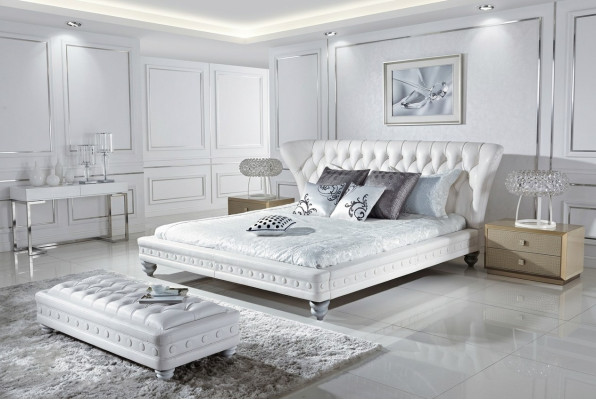 Designer double bed leather Chesterfield hotel luxury bedroom