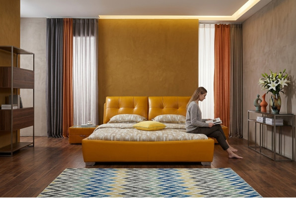 Designer bed, bedroom, double bed, beds, leather, hotel, luxury, upholstery