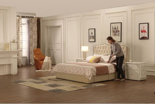 Modern design hotel beds bed XXL luxury double leather Chesterfield