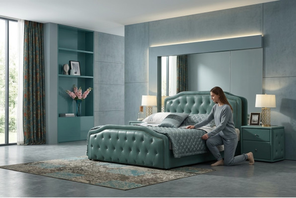 Modern design hotel bed XXL beds luxury double leather Chesterfield 180x200cm