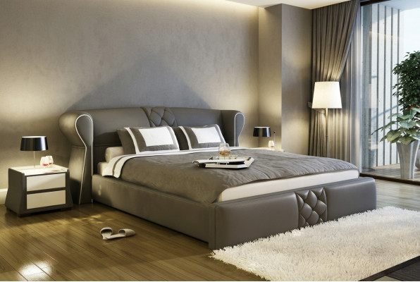 Leather Upholstered Bed Beds Hotel Classic Designer Double Marriage Bedroom New