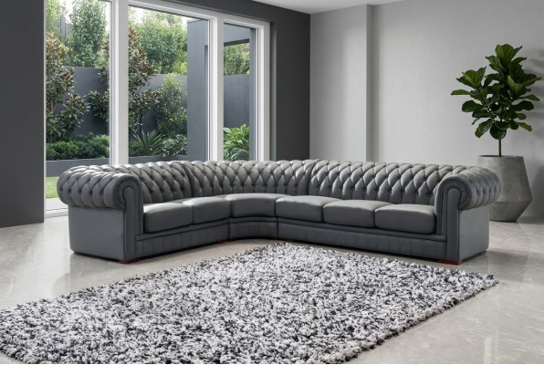 Classic Chesterfield Upholstered Seat Corner Leather Decor Set Living Landscape