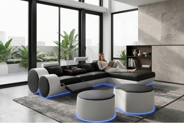 Leather sofa couch living landscape L-shape design modern sofa 3085
