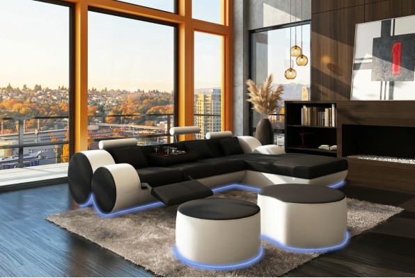 Leather sofa couch living landscape L-shape design modern sofa 3085