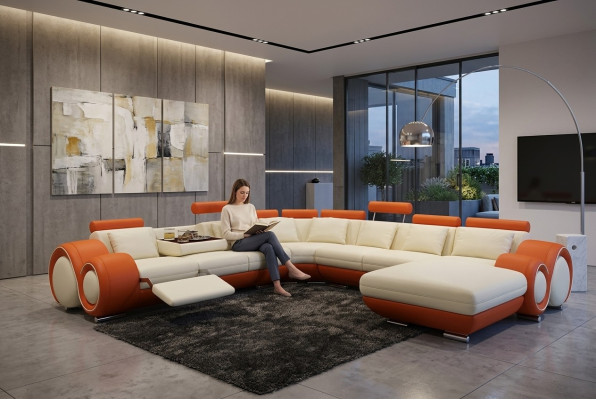 Multifunctional Leather Couch Sofa Upholstered Corner Sofa Modern XXL Big