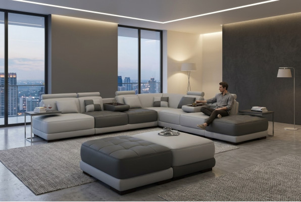 XXL Designer Living Landscape Upholstered L-Shape Corner Sofa Corner Suite Sofa