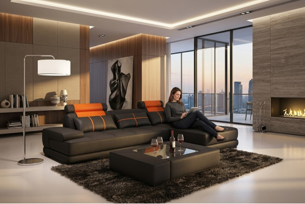 XXL Designer Living Area Upholstered Corner Sofa Corner Set Sofa Couch
