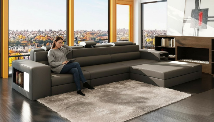 Design XXL corner sectional sofa couch L-shape leather sofa set
