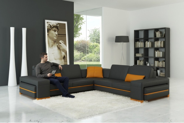Leather sofa couch living landscape L-shaped design décor modern sofa corner sofas