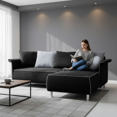 Design corner sofa with bed function, upholstered corner sofas, sleeper sofa bed.