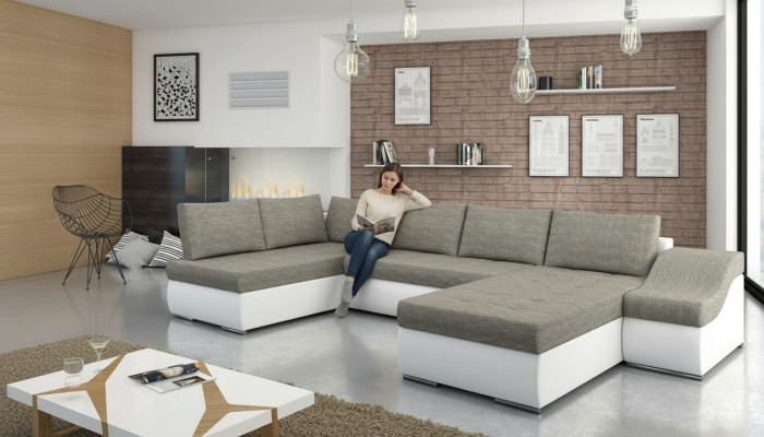 Modern corner sofa, sleeper sofa, bed function, couch, upholstered corner suite, living landscape