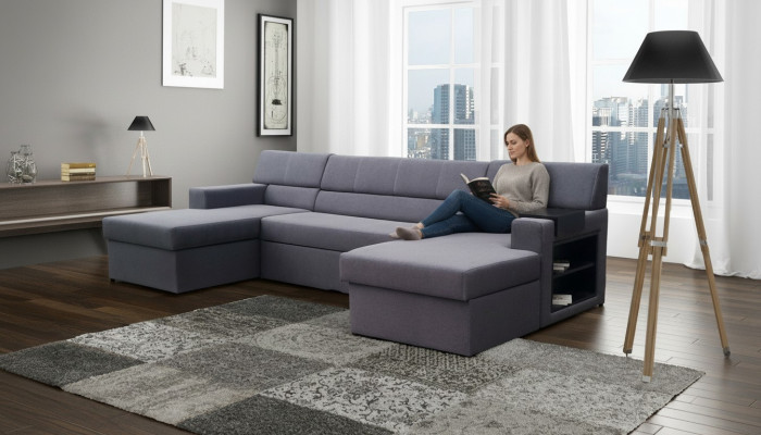 Design corner sofa Markos U-shape bed function couch tweeter leather fabric