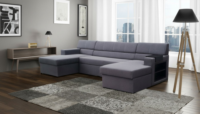 Design corner sofa Markos U-shape bed function couch tweeter leather fabric