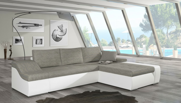 Modern corner sofa Ontario with bed function, living room couch, textile sofas, sleep.