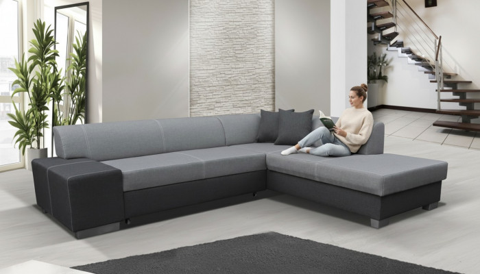 Modern design corner sofa Porto with bed function, textile couches, sofa bed