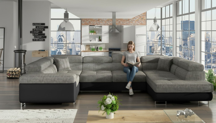 Design corner sofa, sofa bed, bed function, couch, leather upholstery, fabric sofas new 5625
