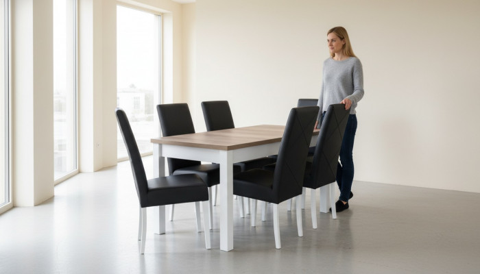 Modern dining room leather table chair set complete 7-piece set