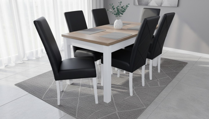 Modern dining room leather table chair set complete 7-piece set