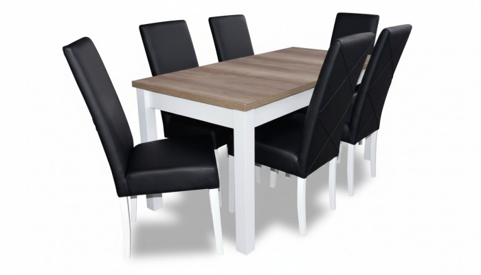 Modern dining room leather table chair set complete 7-piece set