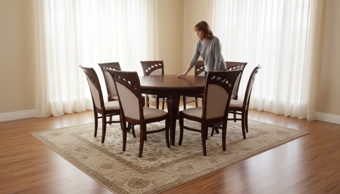 Round conference table with 8 chairs, round table, wooden table, round.