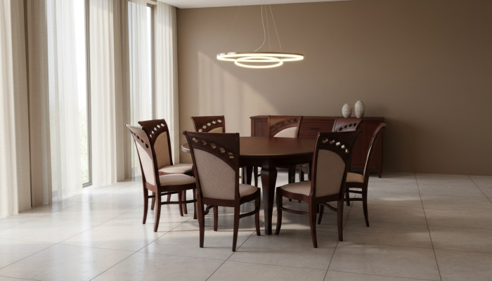 Round conference table with 8 chairs, round table, wooden table, round.