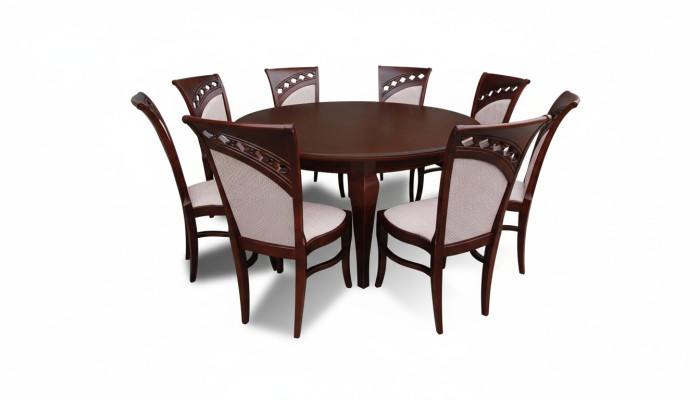 Round conference table with 8 chairs, round table, wooden table, round.