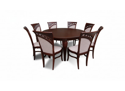 Round conference table with 8 chairs, round table, wooden table, round.