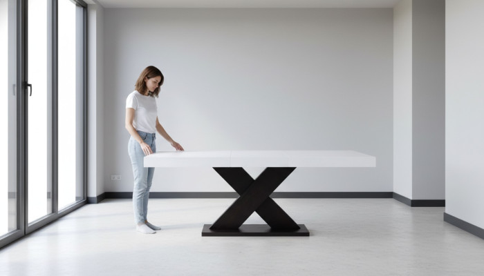 Extendable design wooden table for dining and living room, solid wood tables.