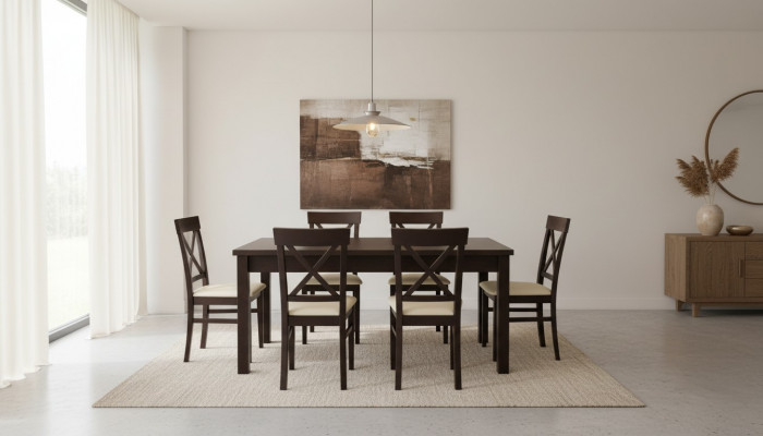 Designer dining table set with 6 chairs, dining room table, wooden table.