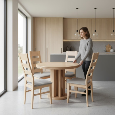 Classic Round Wooden Table Design Dining Room Table with 4 Chairs