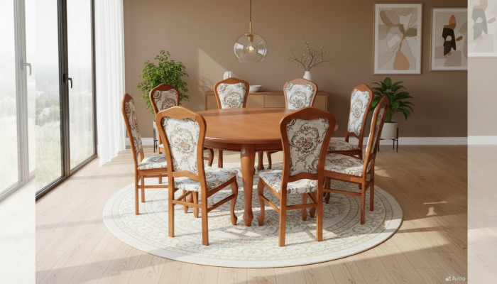 Classic Round Wooden Table Design Dining Room Tables + 8 Chairs