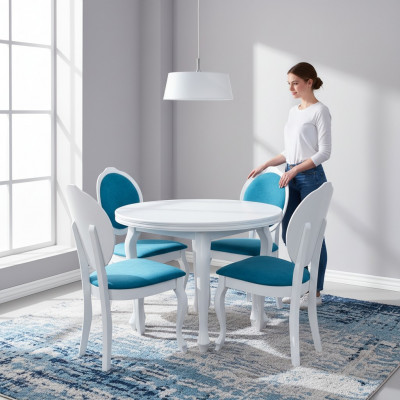 Classic Round Round Table Wood Design Dining Room Tables + 4 Chairs