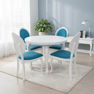 Classic Round Round Table Wood Design Dining Room Tables + 4 Chairs