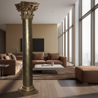 Golden column support, columns, antique style, handmade, hand-painted, hotel furnishings.