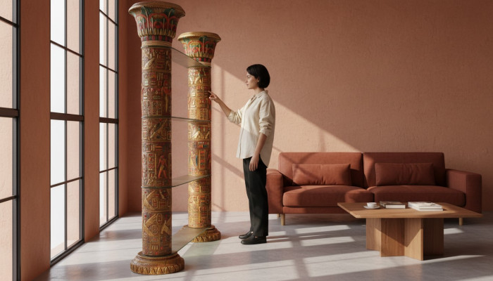 Regal Glass Display Cabinet Egyptian Shelves Showcases XXL Columns 240cm Column Egypt New