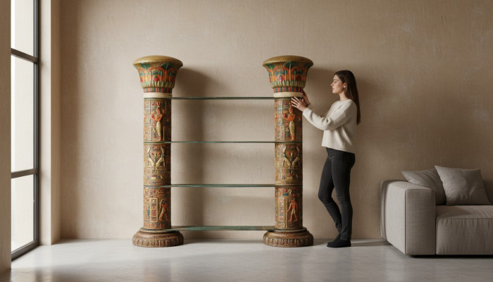 Regal Glass Display Case Egyptian Shelves Display Cabinets XXL Columns 180cm Column Egypt New