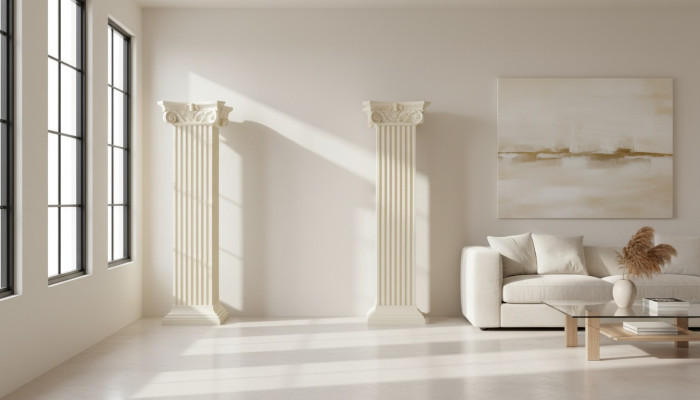 Display cabinet with glass and Roman columns shelves, showcase XXL 210cm Egyptian column new.