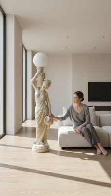 Antique style life-size figure with lighting floor lamp lamp standing lamp
