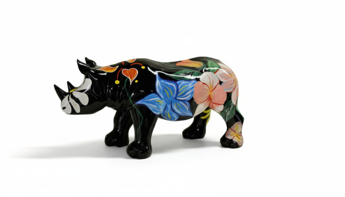 Design rhinoceros in flower figure statue sculpture figures sculptures deco new 3095