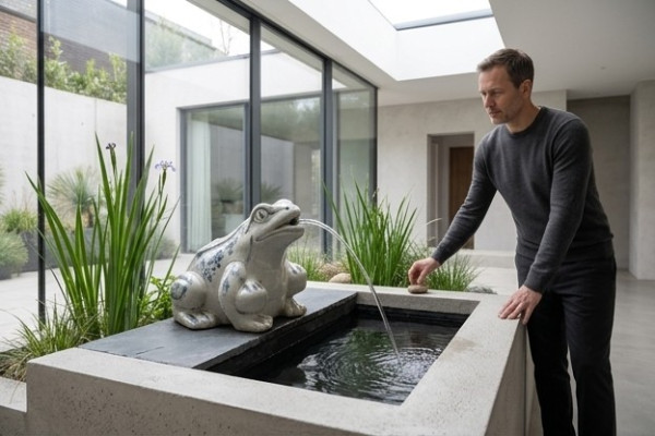 Garden figure "Frog Fountain" 20cm pond figure human stone casting